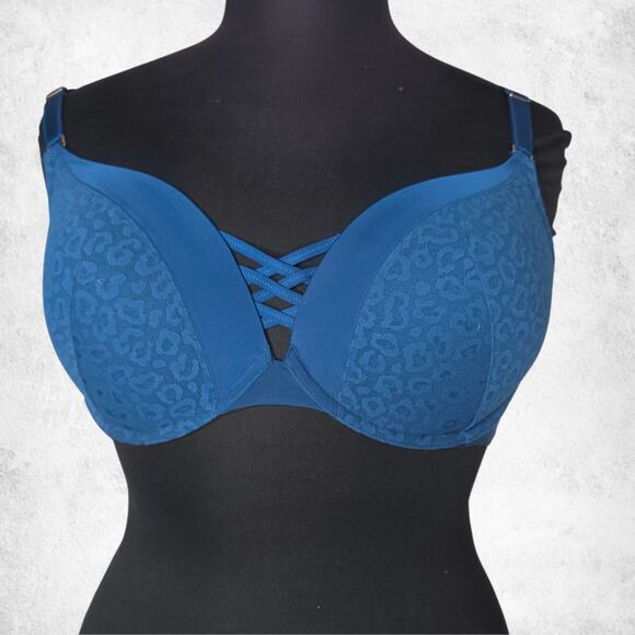 Torrid Curve 40DD XO Plunge Push-Up Bra – Teal Leopard Print - Picture 4 of 7
